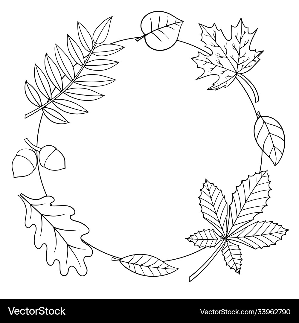 Frame With Autumn Leaves Coloring Page Royalty Free Vector