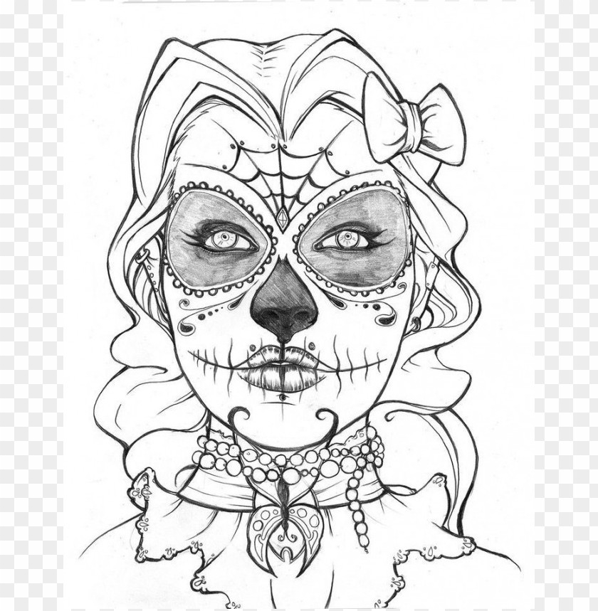 Free Download HD PNG Dia De Los Muertos Skull Coloring Pages Colored PNG Transparent With Clear Background ID 108117 TOPpng