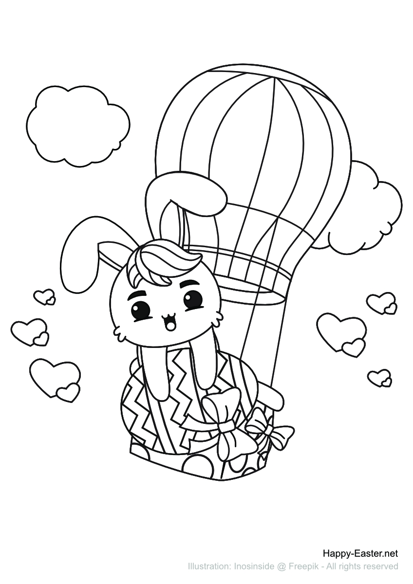 Free Printable Coloring Page An Easter Bunny In A Hot air Balloon