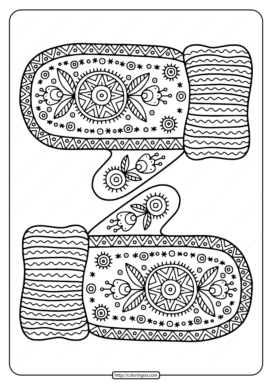 Free Printable Warm Knitted Mittens Coloring Page Free Printable Warm Knitted Mittens Coloring Page