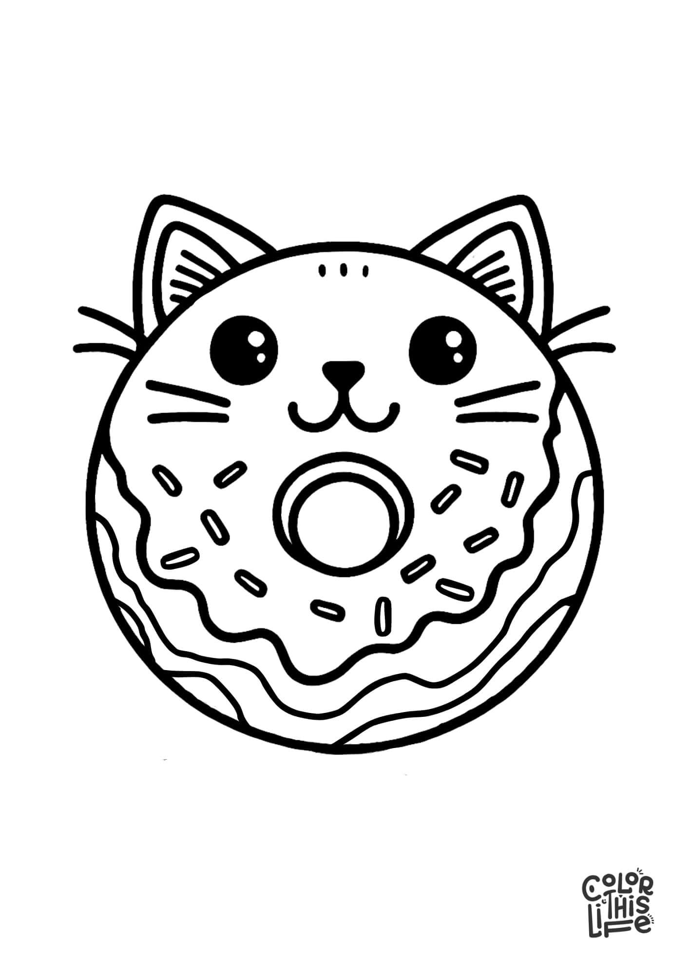 Fun Cat Donut Coloring Page Color This Life Fun Cat Donut Coloring Page Color This Life