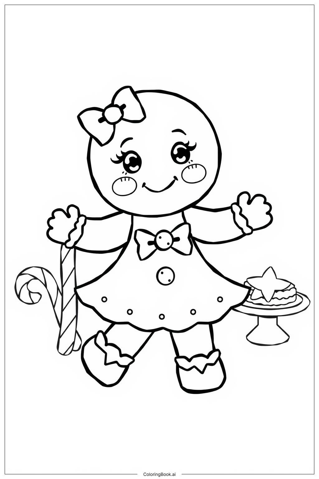 Gingerbread Girl With Bow Coloring Page Free PDFu0026PNG Printable 