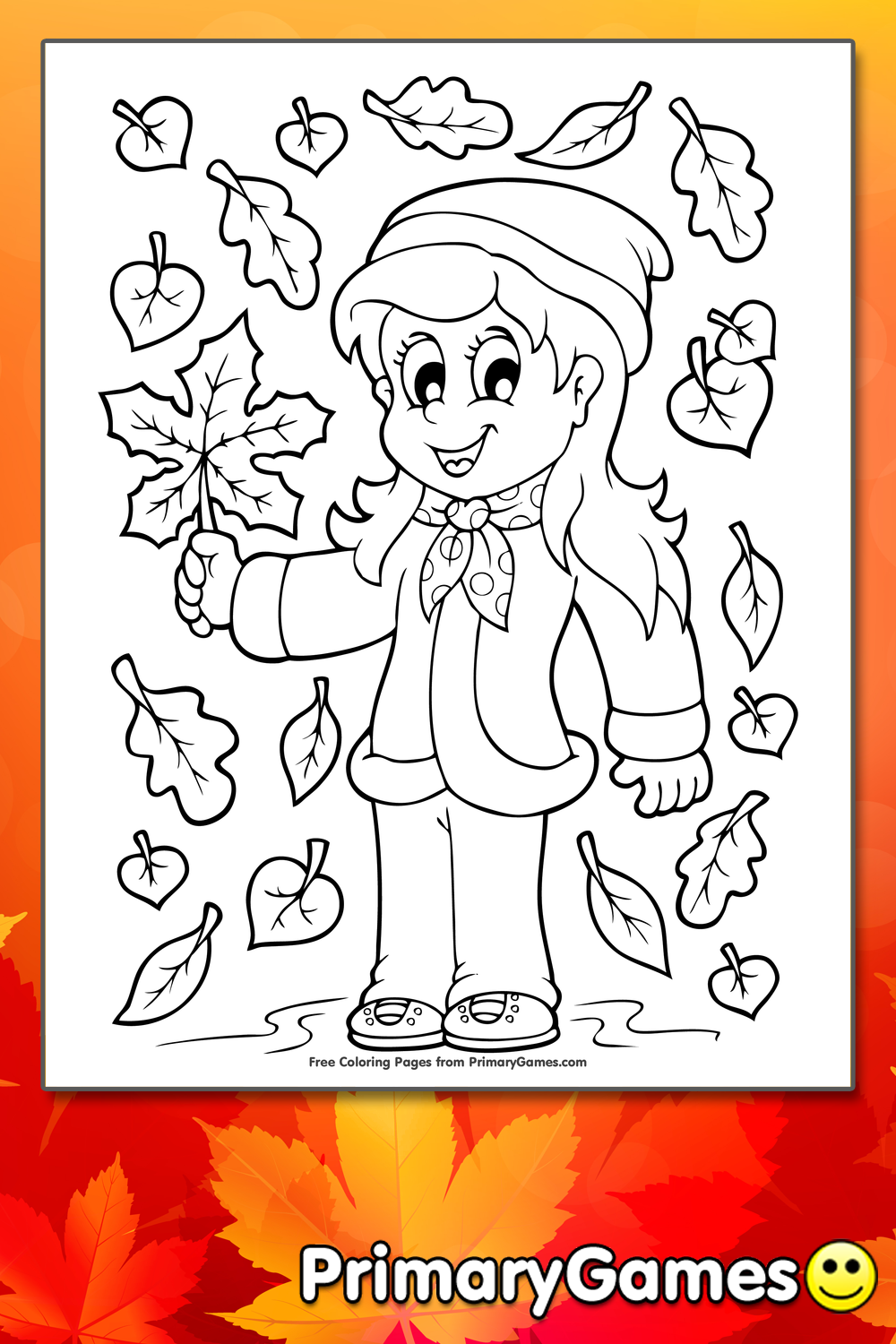 Girl With Fall Leaves Coloring Page FREE Printable PDF From PrimaryGames
