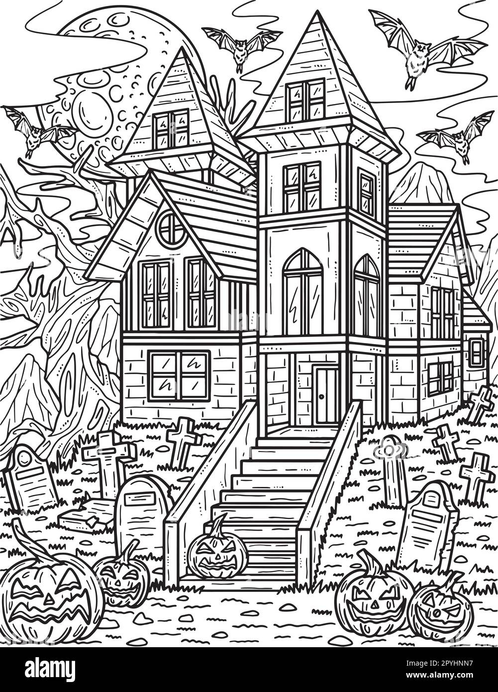 Halloween Haunted House Coloring Page For Adults Stock Vector Image U0026 Art Alamy