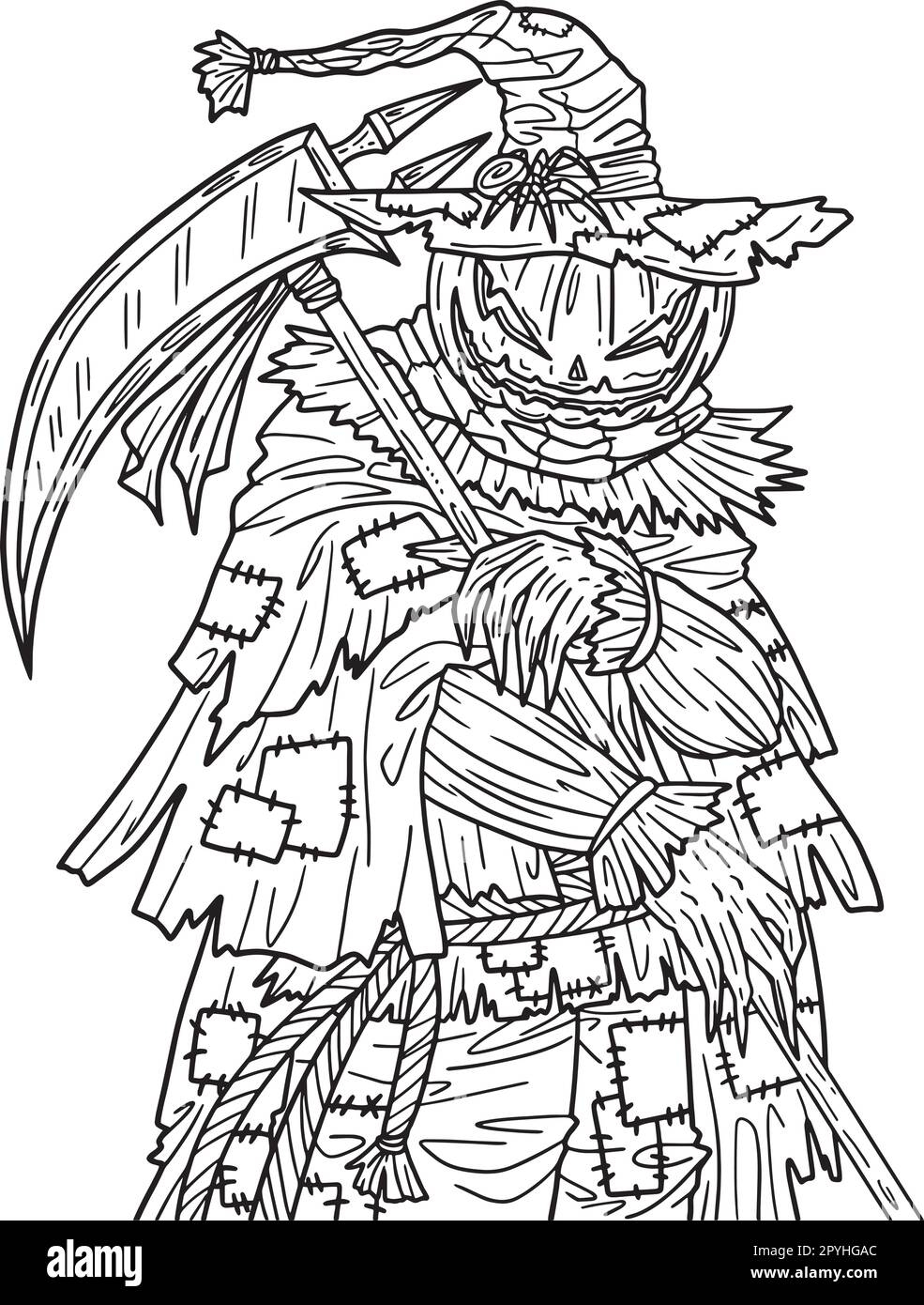 Halloween Scarecrow Scythe Isolated Coloring Page Stock Vector Image Art Alamy Halloween Scarecrow Scythe Isolated Coloring Page Stock Vector Image Art Alamy