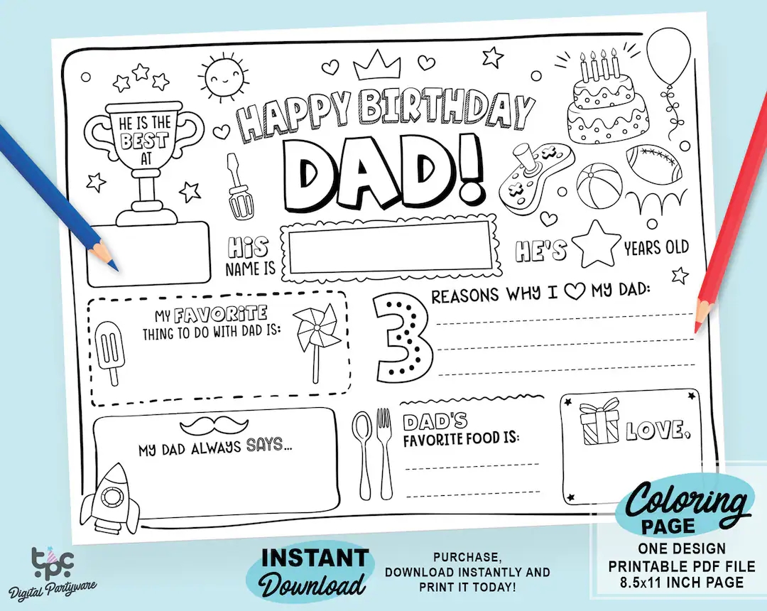 Happy Birthday Dad Coloring Page Printable All About Dad Fill In Template Father s Birthday Activity Dad s Printable Gift For Kids Etsy Happy Birthday Dad Coloring Page Printable All About Dad Fill In Template Father s Birthday Activity Dad s Printable Gift For Kids Etsy