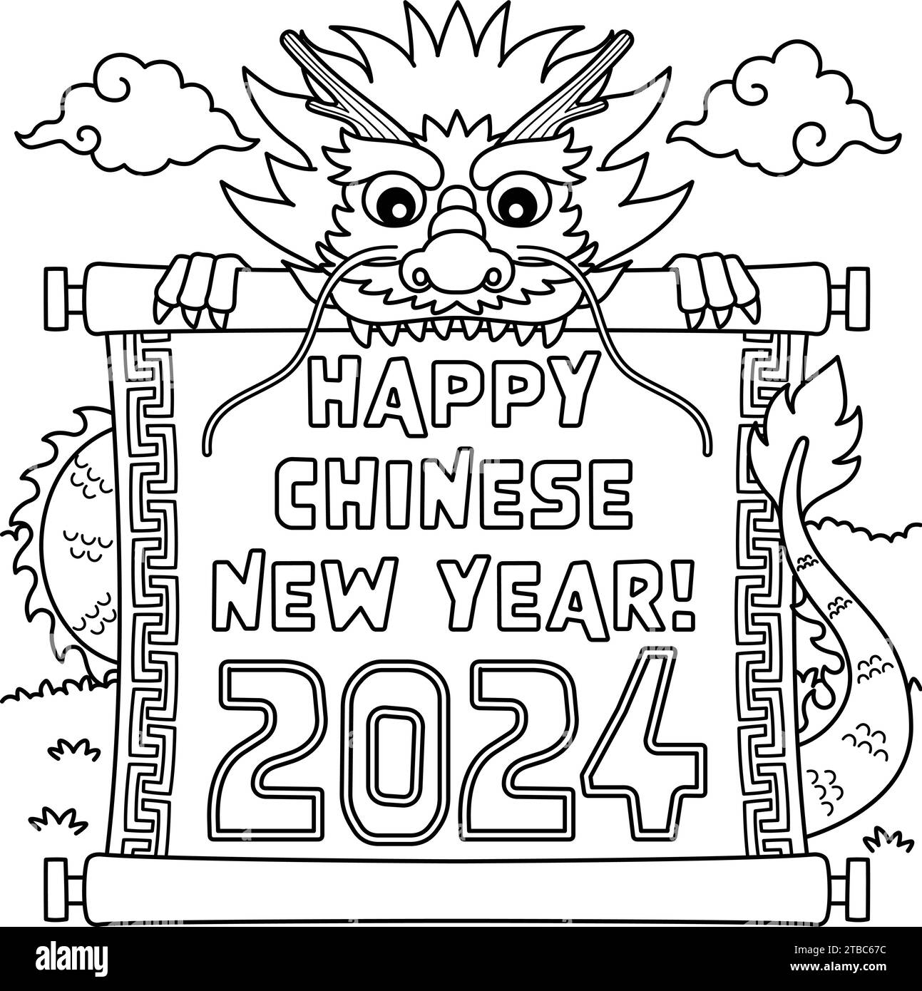 Happy Chinese Year 2024 Coloring Page For Kids Stock Vector Image U0026 Art Alamy