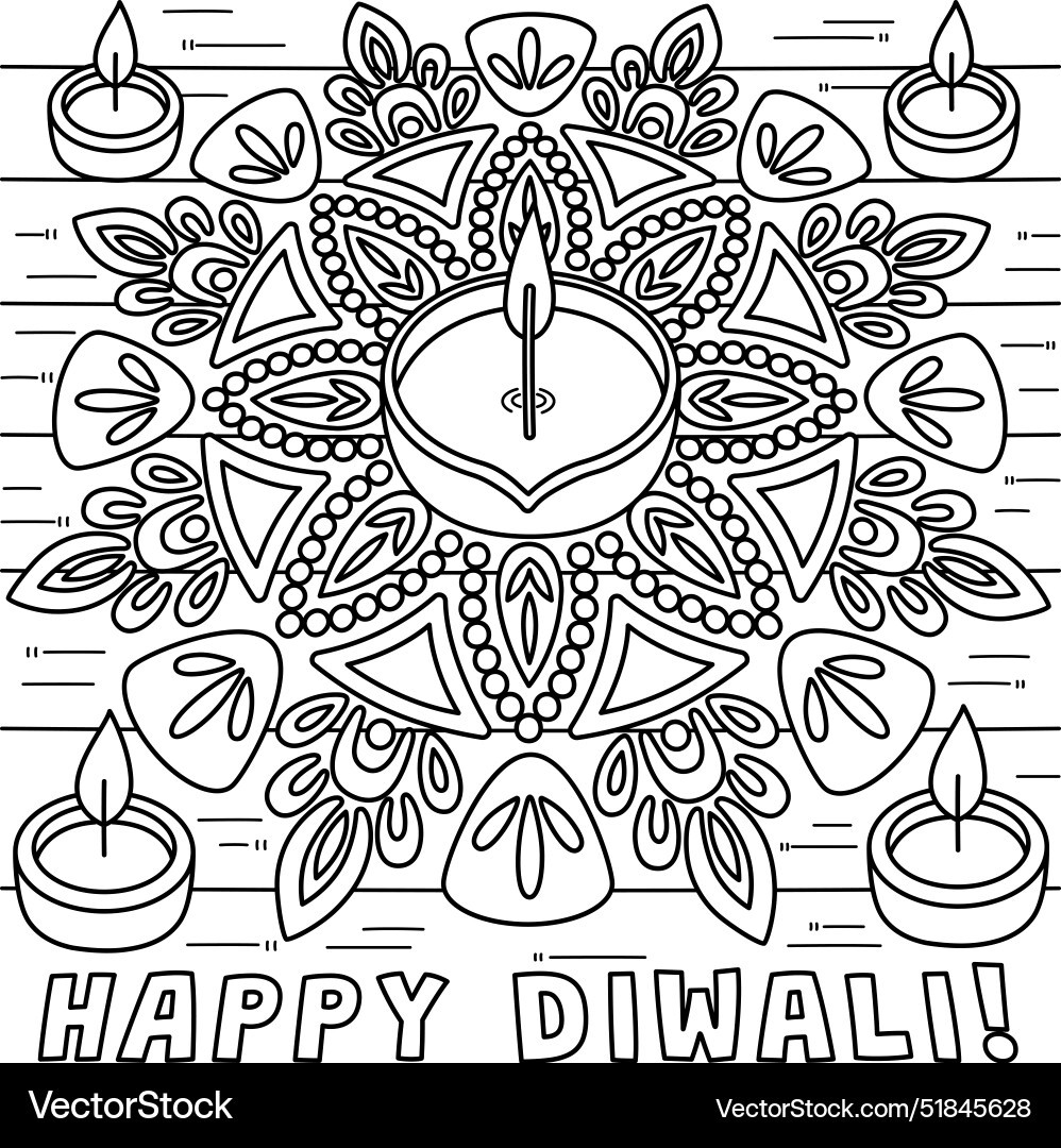 Happy Diwali Rangoli Coloring Page For Kids Vector Image Happy Diwali Rangoli Coloring Page For Kids Vector Image