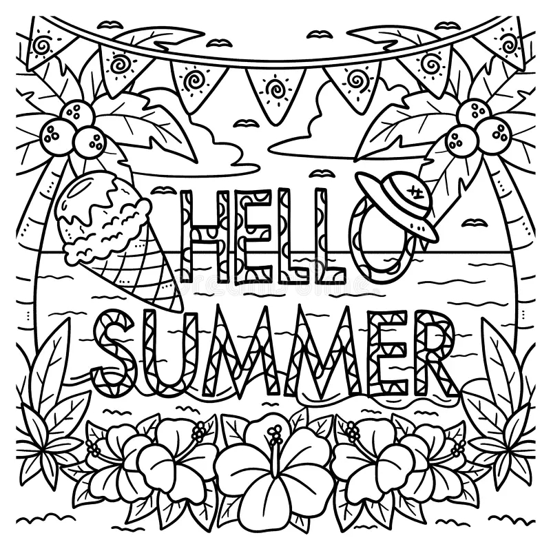 Hello Summer Coloring Page For Kids Stock Vector Illustration Of Colouring Beach 268884192 Hello Summer Coloring Page For Kids Stock Vector Illustration Of Colouring Beach 268884192