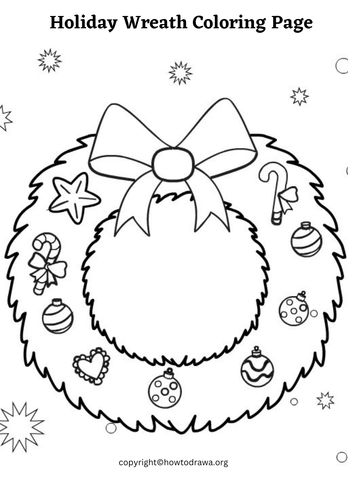 Holiday Wreath Coloring Page For Kids Free Printable 
