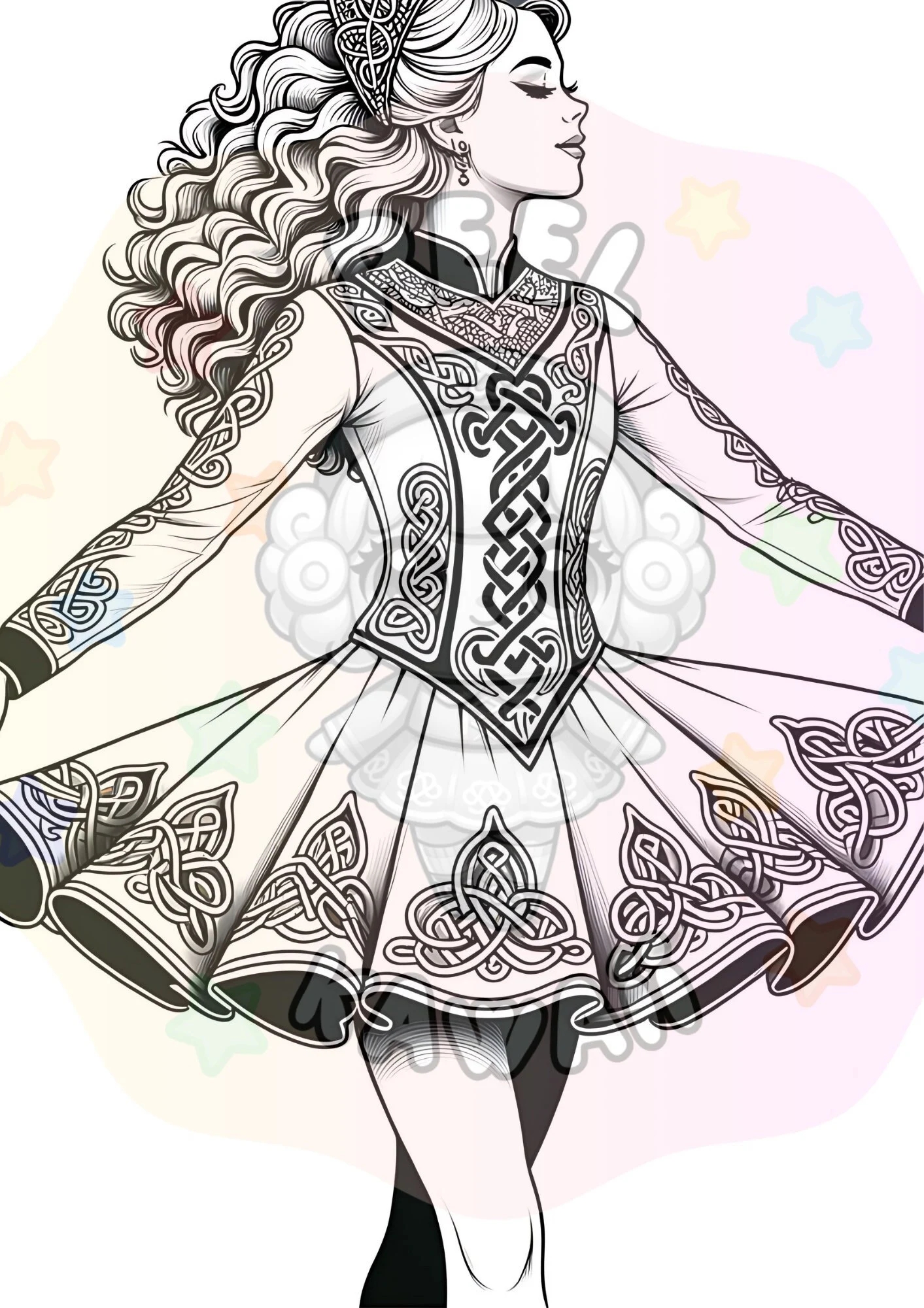 Irish Dance Coloring Page Solo Dress Irish Dancer Coloring Page For Kids Adults Teens Printable Instant St Patrick s Day Activity Etsy UK