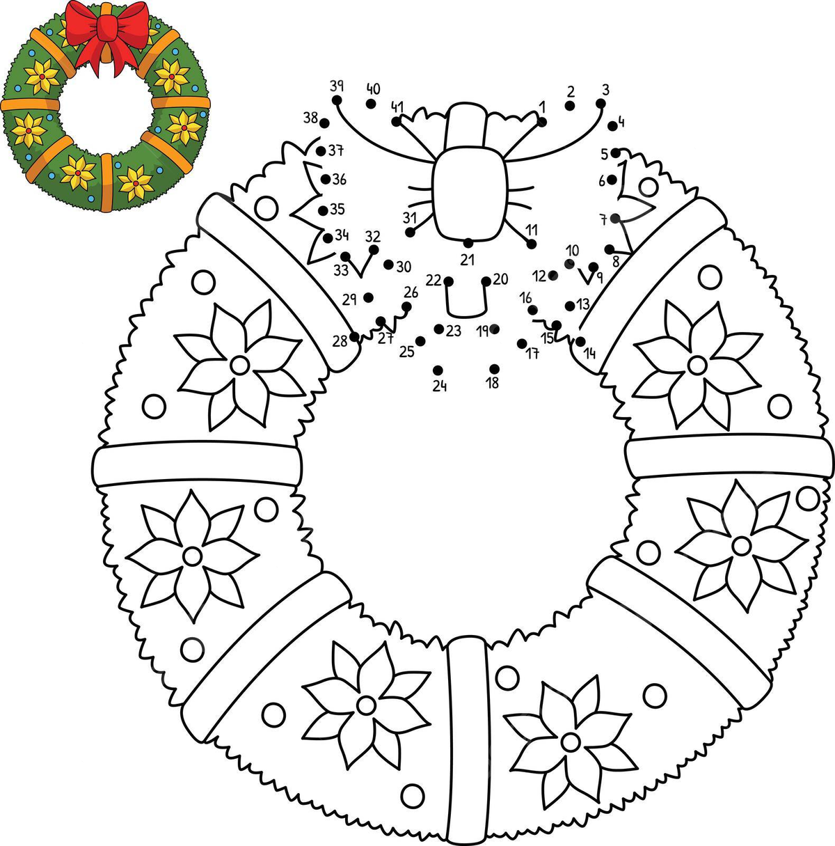 Isolated Christmas Wreath Coloring Page With Dottodot Design Vector Christmas Drawing Ring Drawing Dot Drawing PNG And Vector With Transparent Background For Free Download