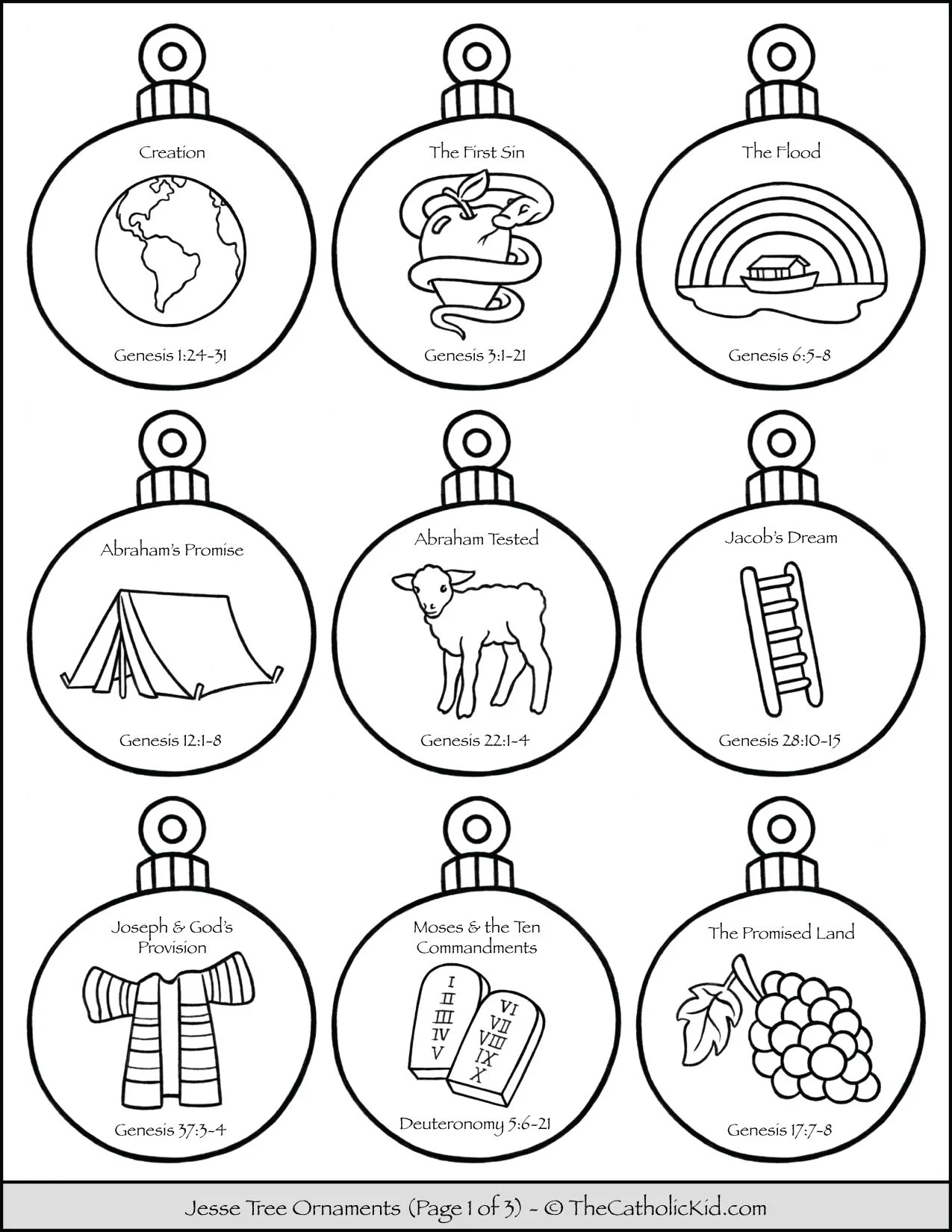 Jesse Tree Ornaments Printable Coloring Page 