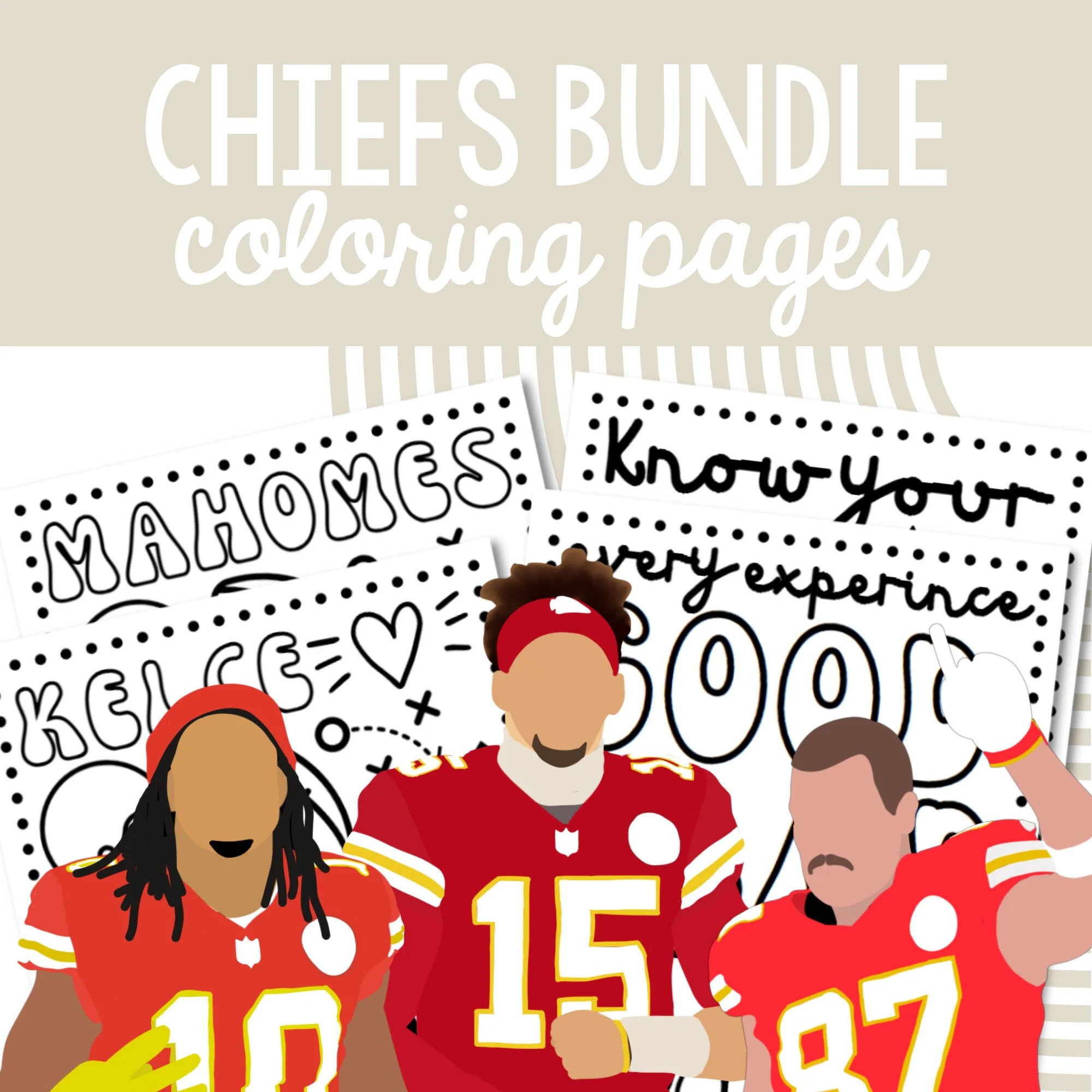 Kansas City Chiefs Coloring Pages BUNDLE Mahomes Kelce Pacheco Etsy Australia
