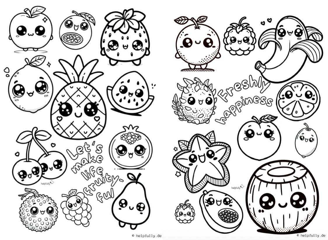 Kawaii Coloring Pages Cute Fruits Printables Helpfully de Kawaii Coloring Pages Cute Fruits Printables Helpfully de