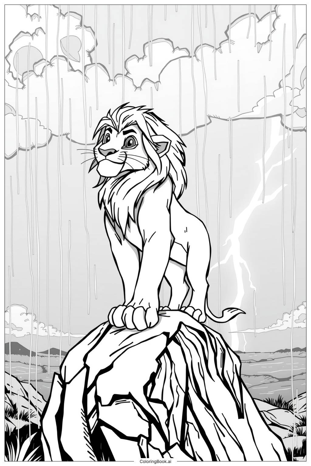 Lion King Simba Standing On Pride Rock During The Rain 2 Coloring Lion King Simba Standing On Pride Rock During The Rain 2 Coloring