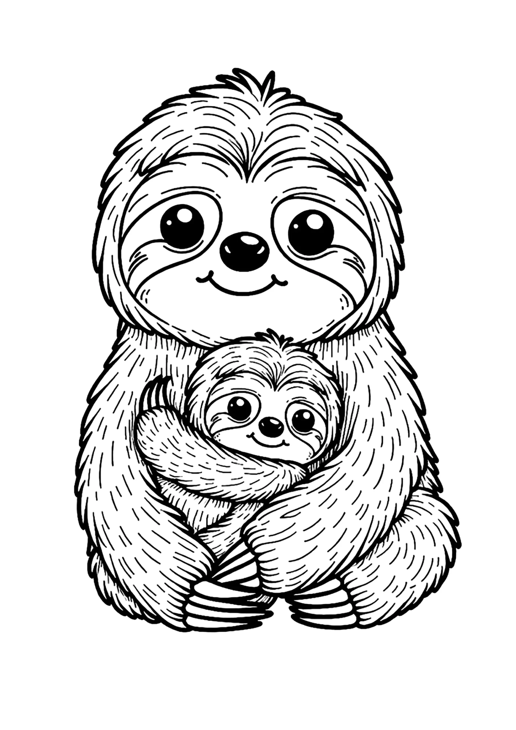 Mama Sloth And Her Little One Sloth Coloring Pages