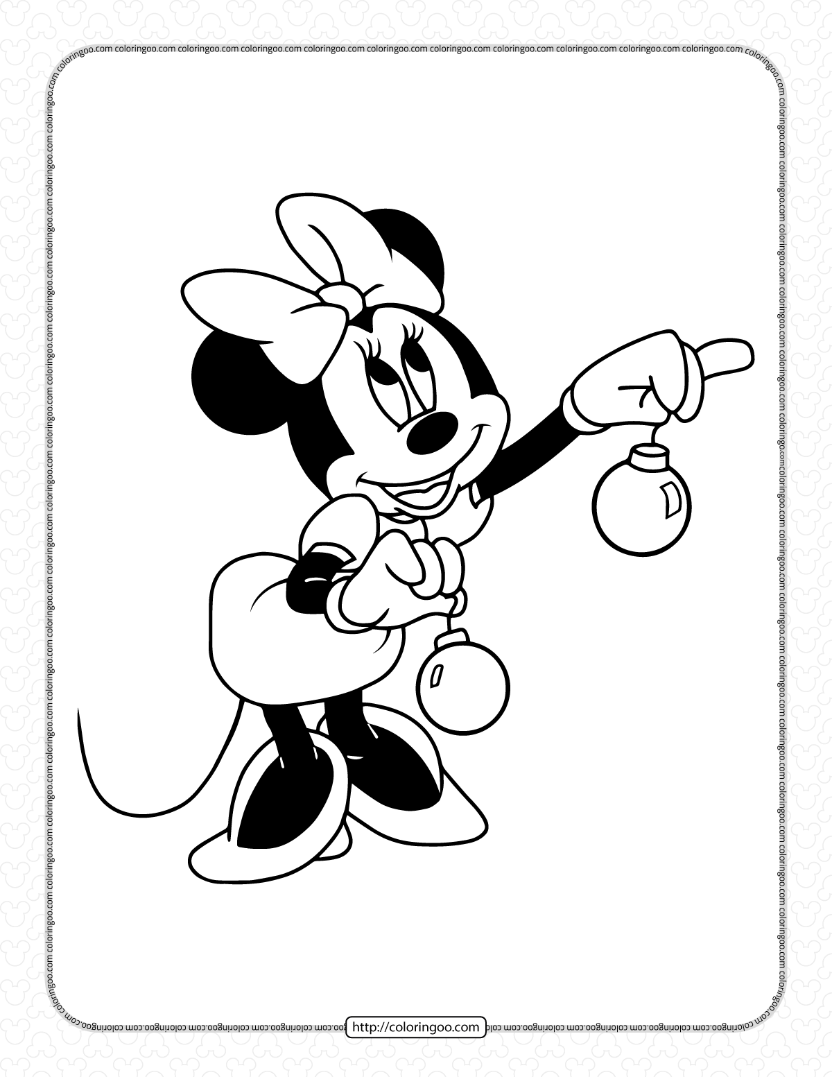 Minnie Holding Christmas Ornament Coloring Page Minnie Holding Christmas Ornament Coloring Page