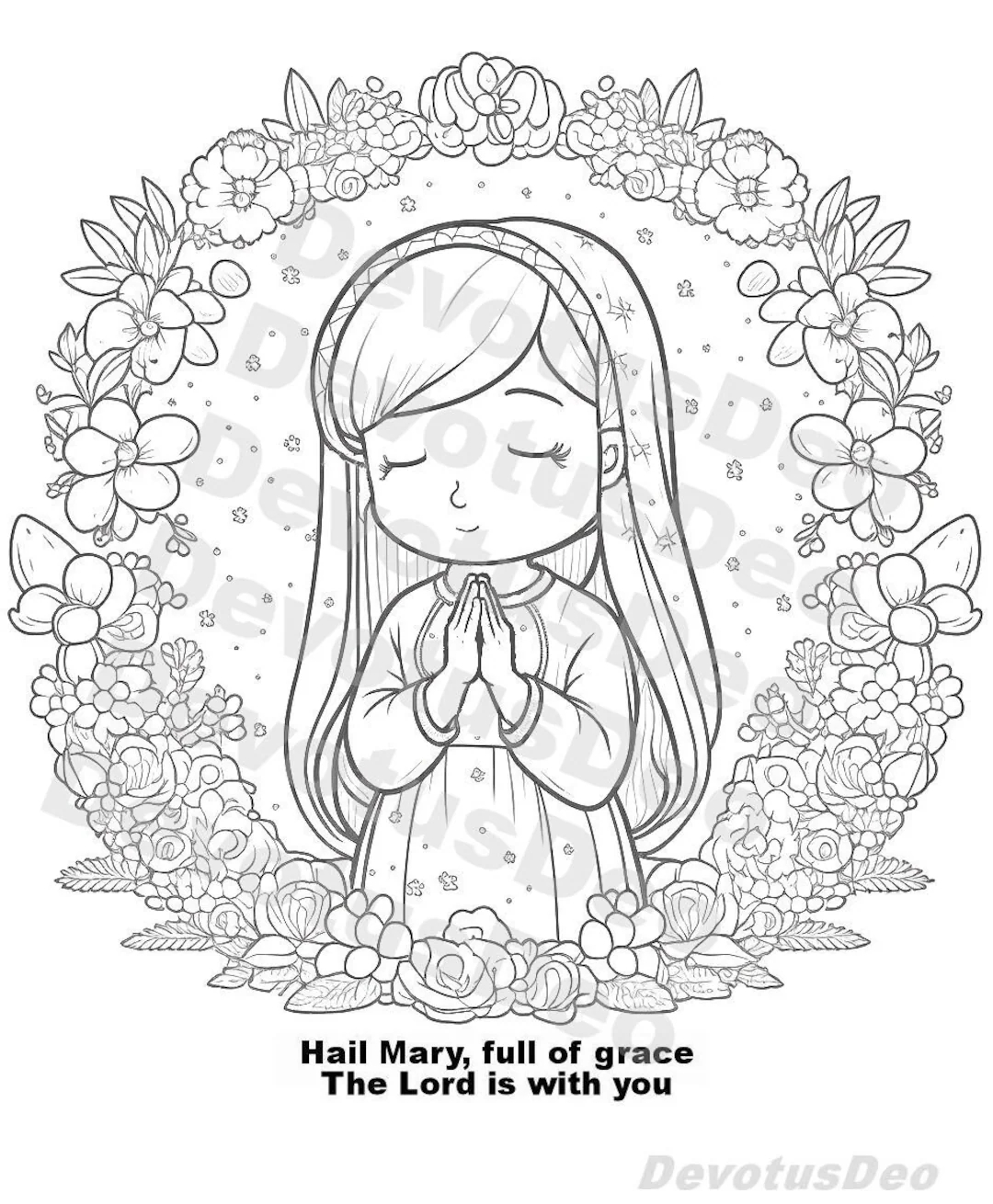 Mother Mary Catholic Coloring Page Christian Instant Download Printable Etsy