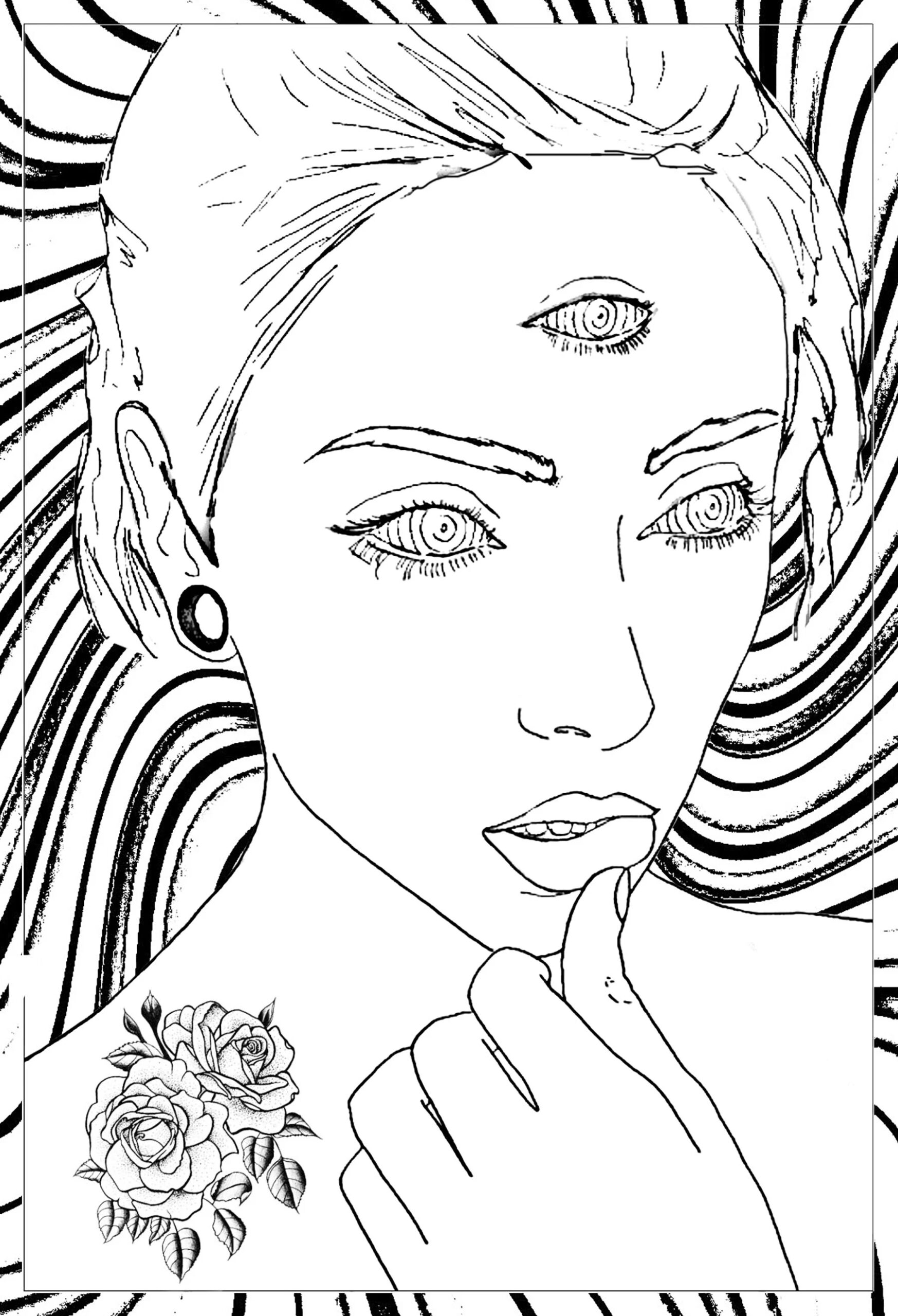Mystic Thoughtful Woman Psychedelic Coloring Pages Mystic Thoughtful Woman Psychedelic Coloring Pages