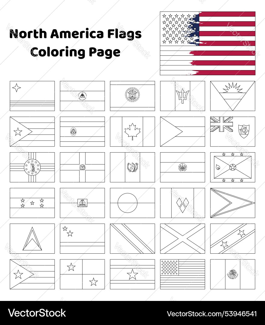 North America Flags Coloring Pages For Kids Vector Image