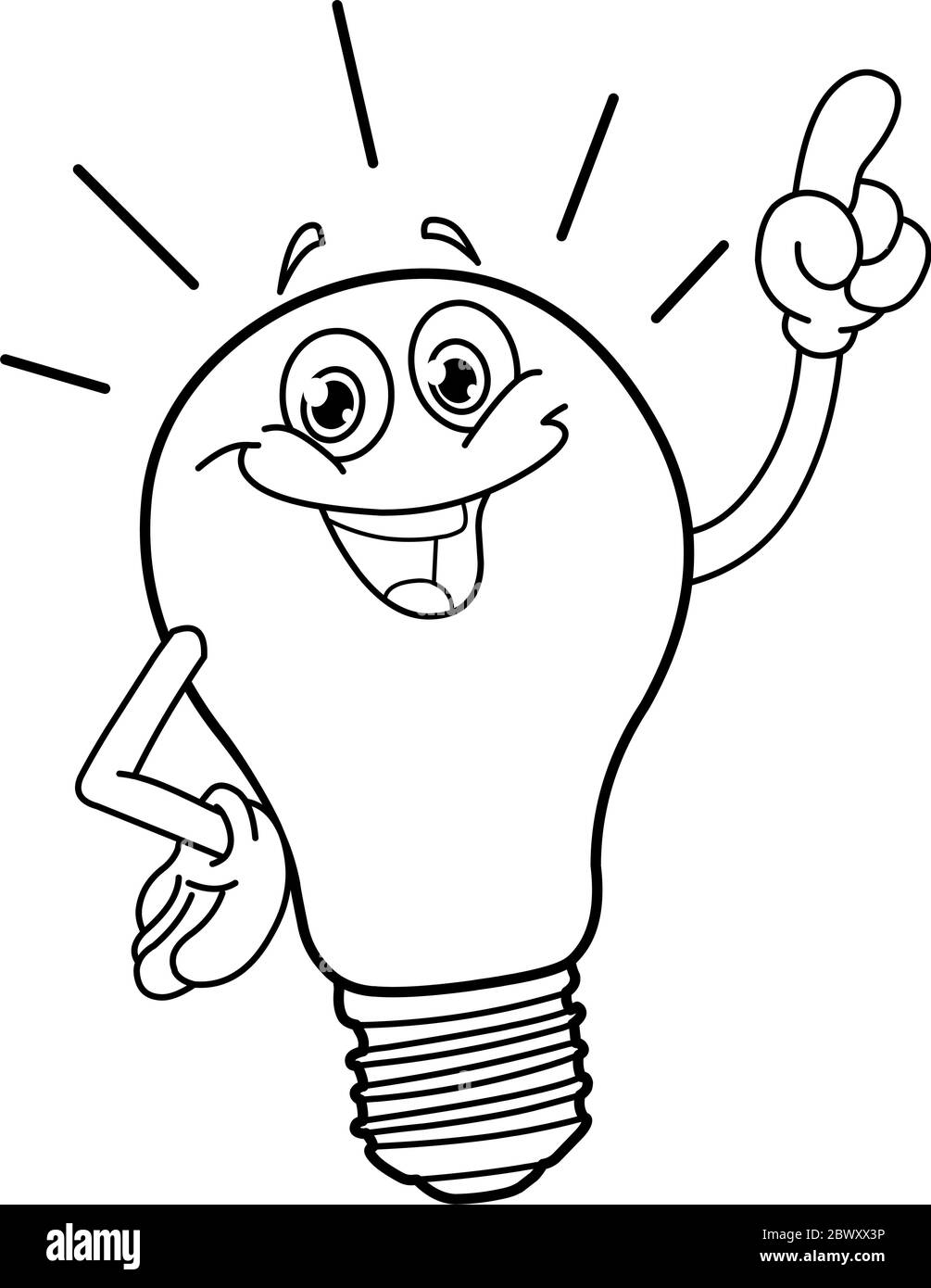Outlined Cartoon Light Bulb Vector Line Art Illustration Coloring 