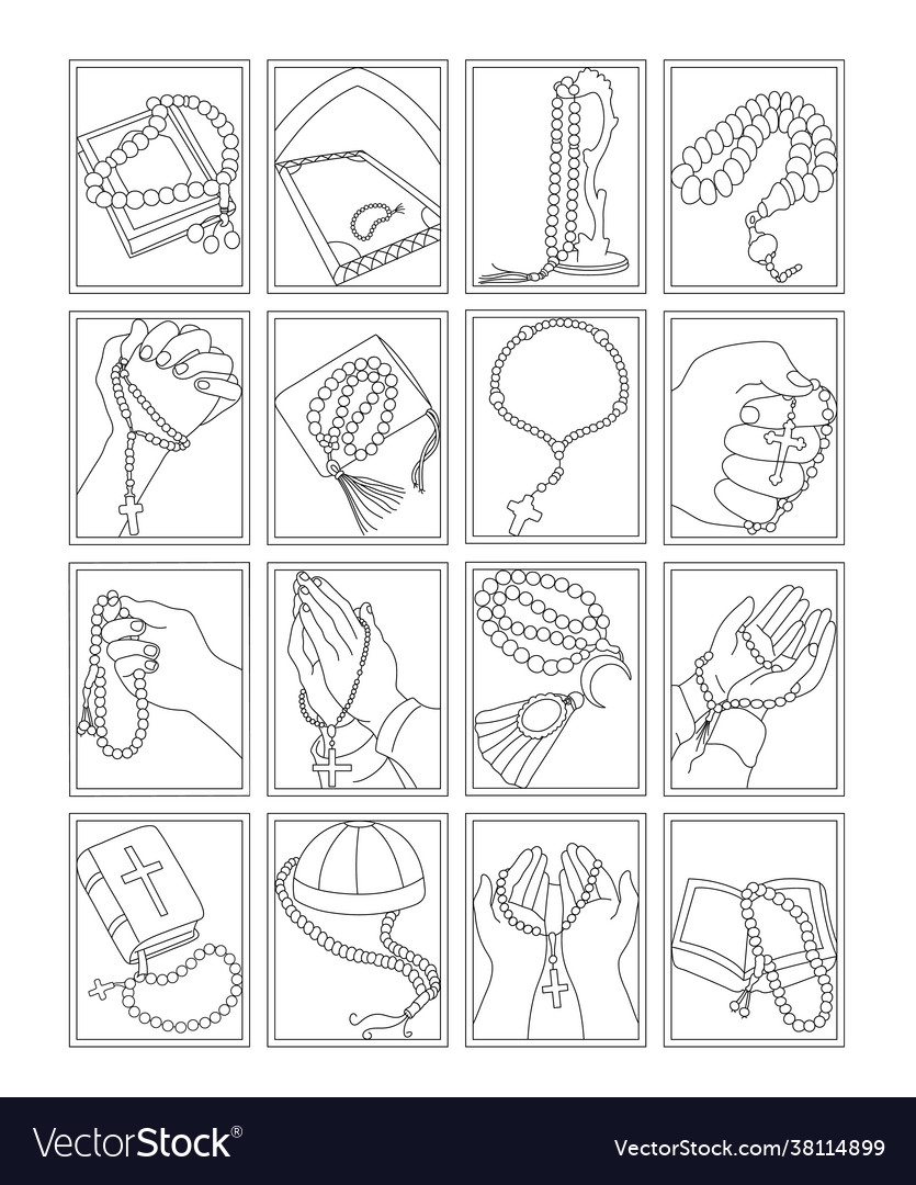 Pack Rosary Coloring Pages Royalty Free Vector Image
