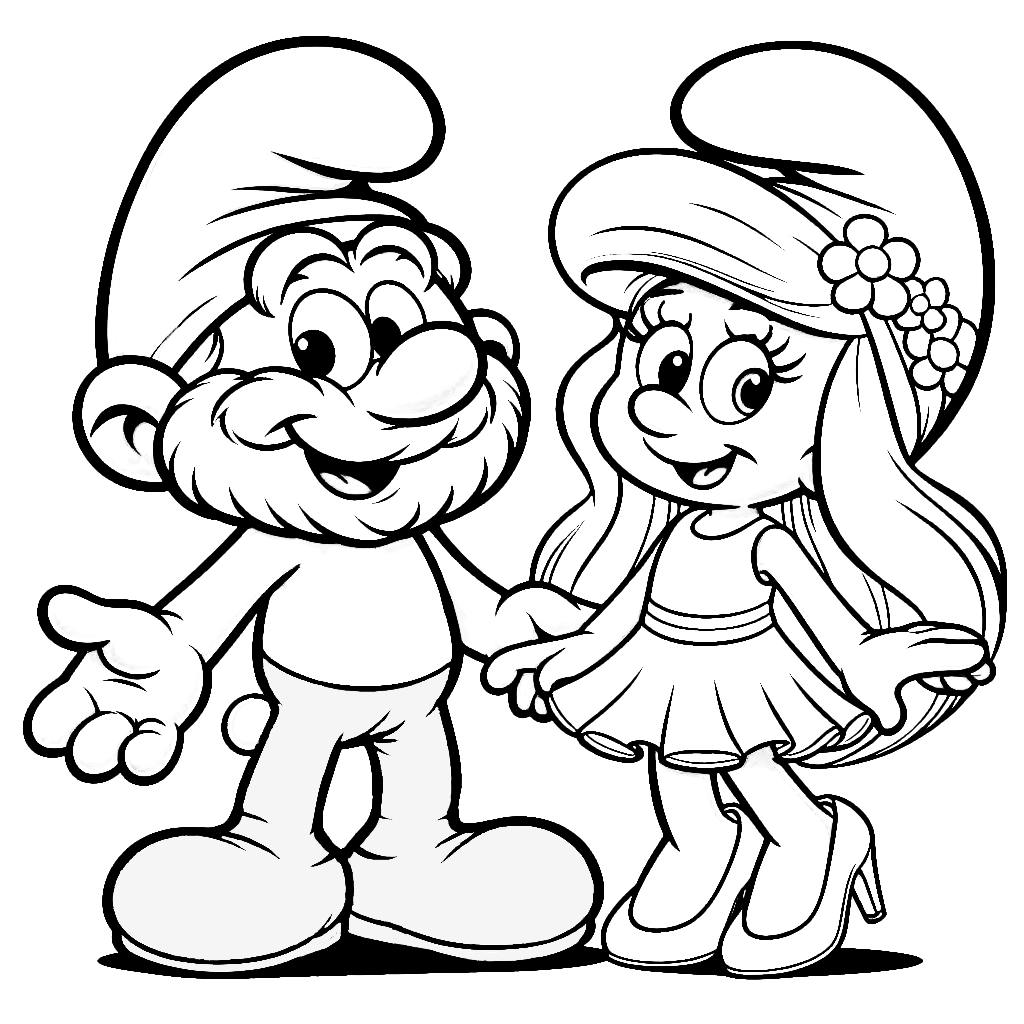 Papa Smurf And Smurfette Coloring Page