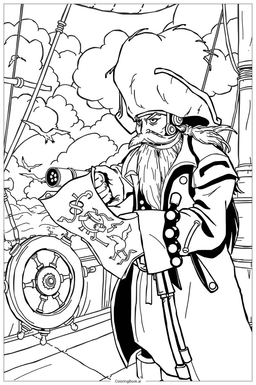 Pirate Captain With Telescope And Map Coloring Page Free PDFu0026PNG Printable Pirate Captain With Telescope And Map Coloring Page Free PDFu0026PNG Printable
