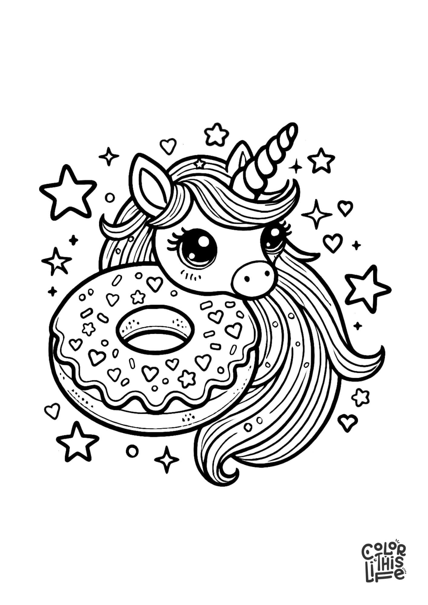 Pretty Unicorn Donut Coloring Page Color This Life