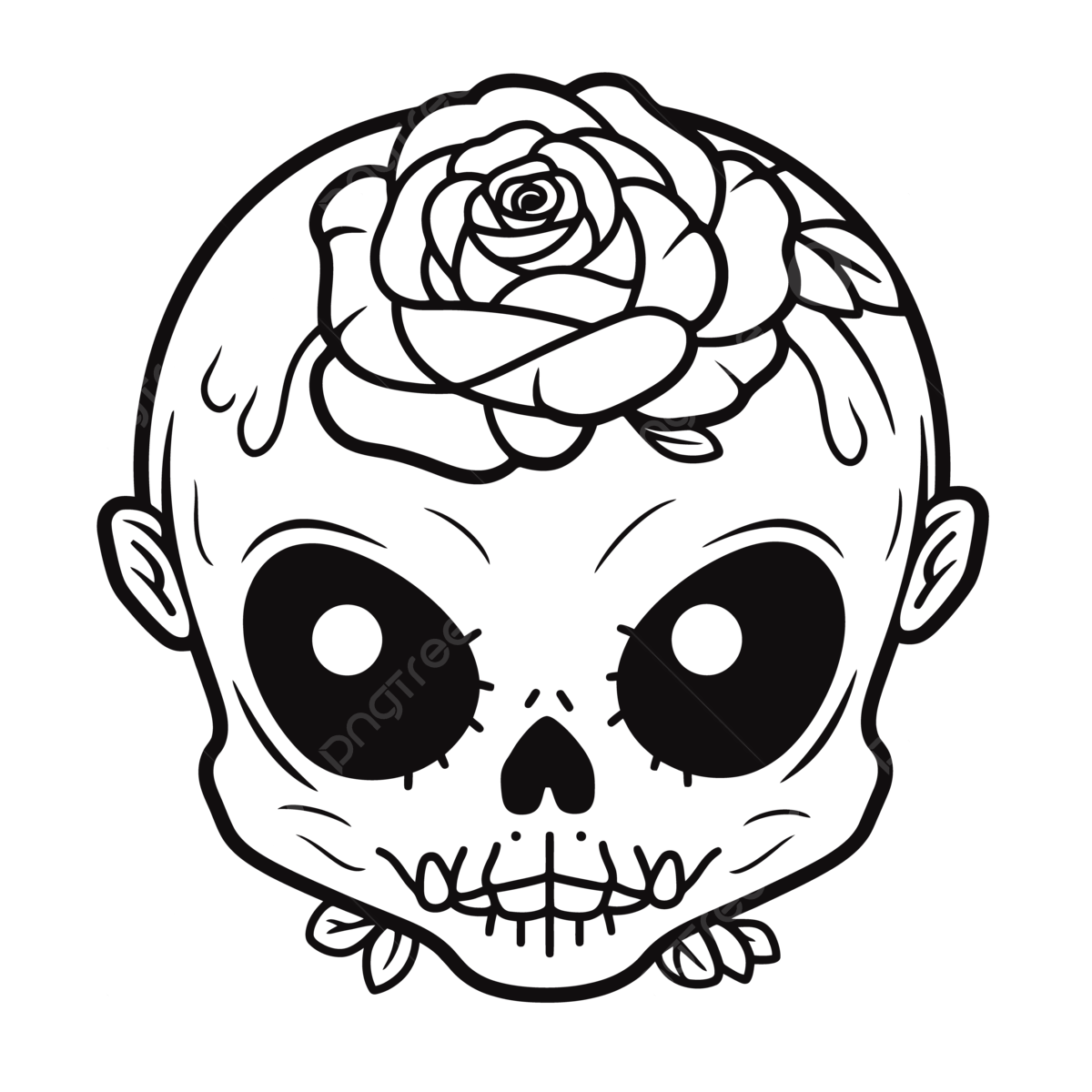 Printable Day Of The Dead Skull Black And White Coloring Sheet Outline Sketch Drawing Vector Skull Drawing Wing Drawing Ring Drawing PNG And Vector With Transparent Background For Free Download