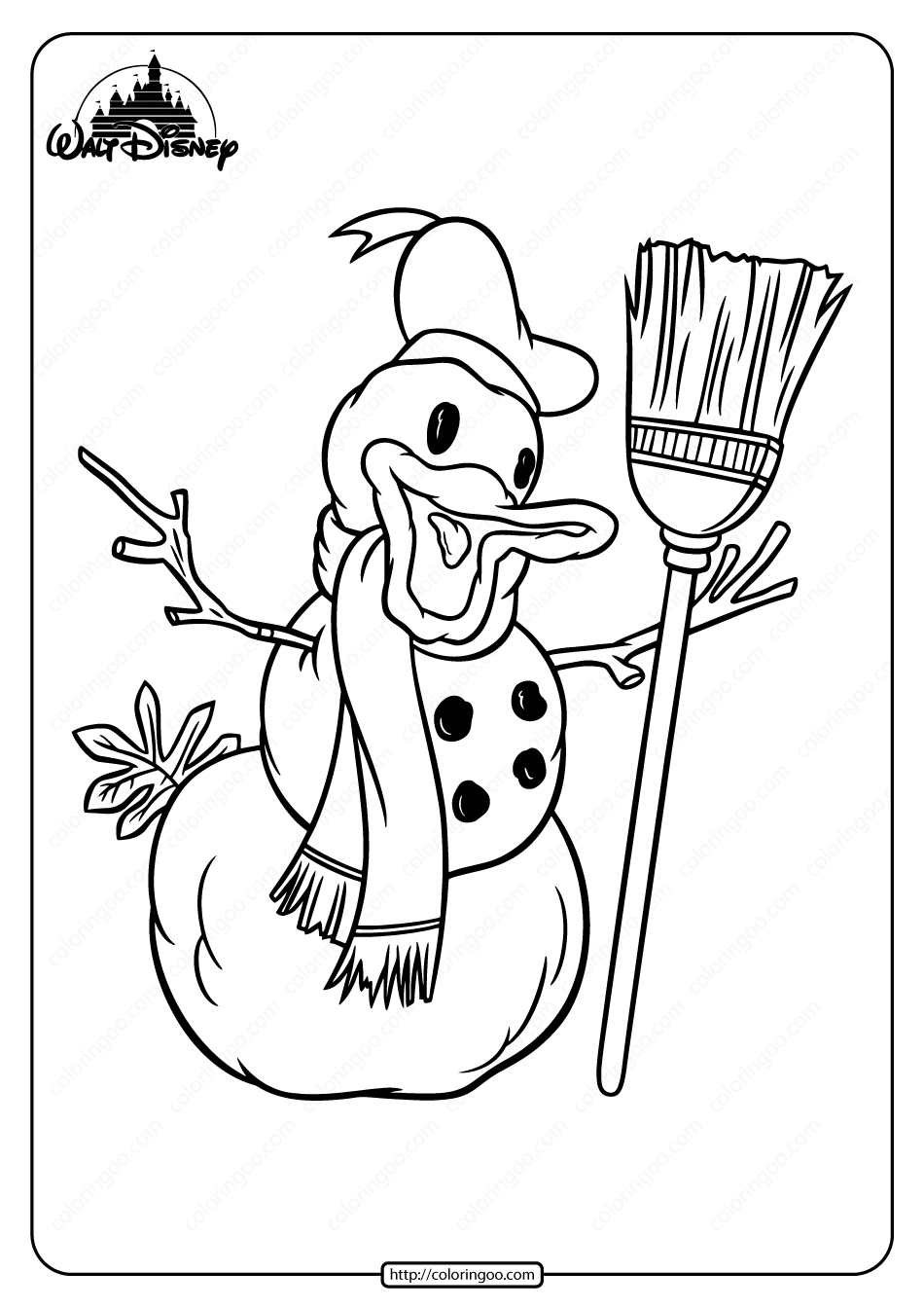 Printable Donald Duck A Snowman Coloring Page