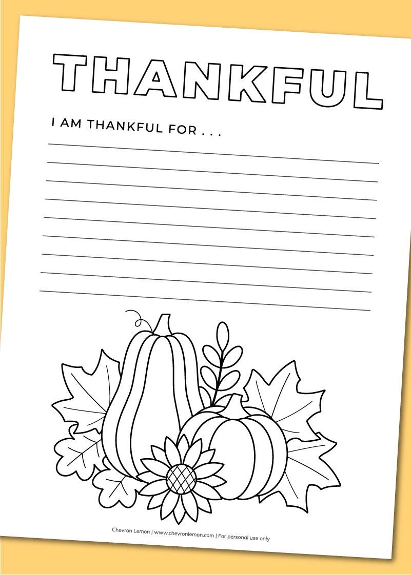 Printable Gratitude Coloring Page For Kids Chevron Lemon