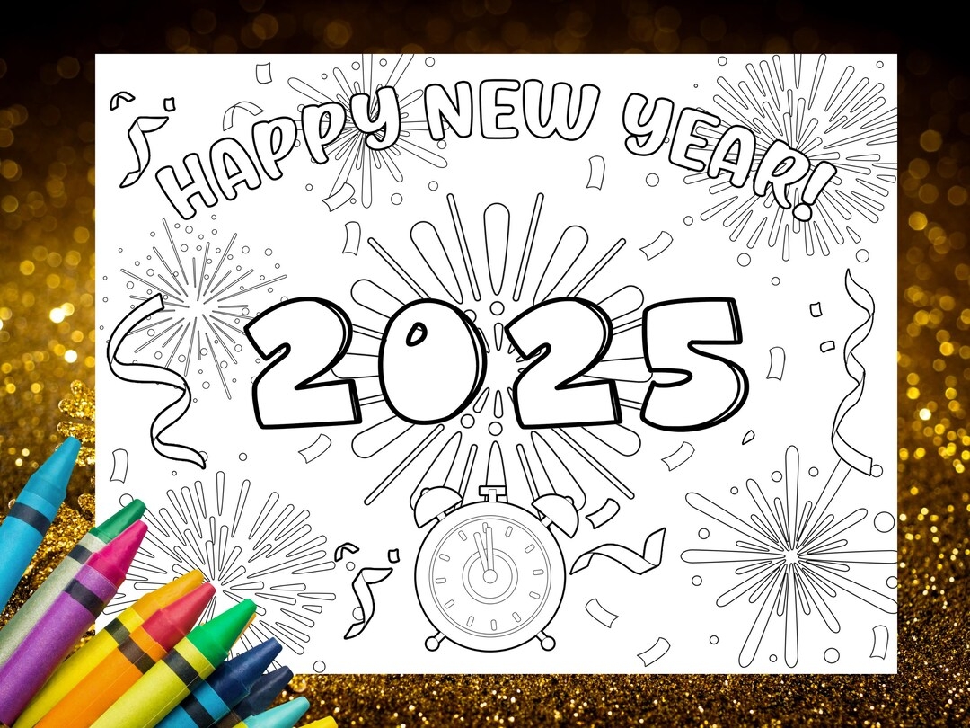Printable Happy New Year 2025 Coloring Card For Kids New Years Printable Happy New Year 2025 Coloring Card For Kids New Years