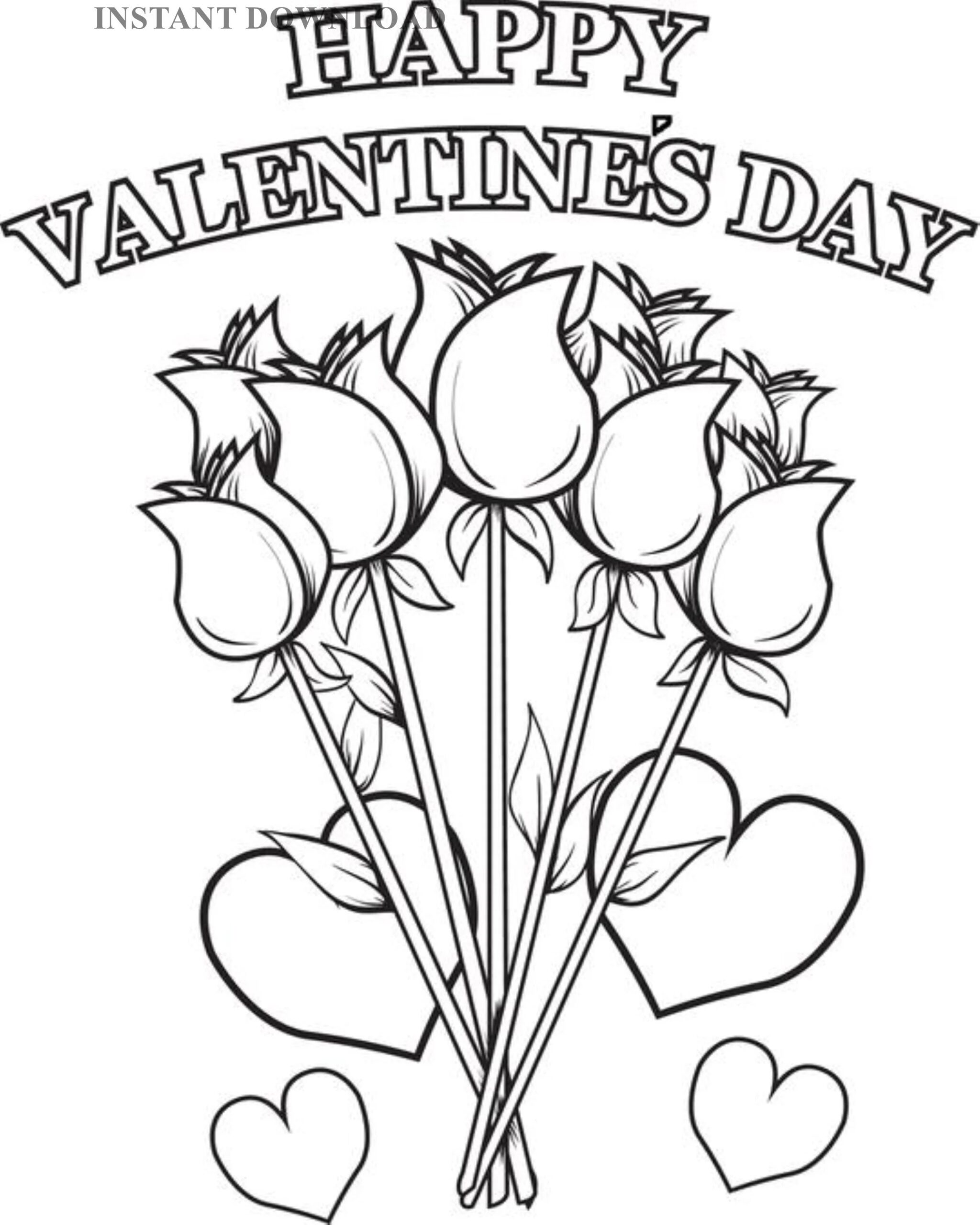 Printable Hearts And Flowers Valentine Coloring Sheet Instant Download Digital File 8