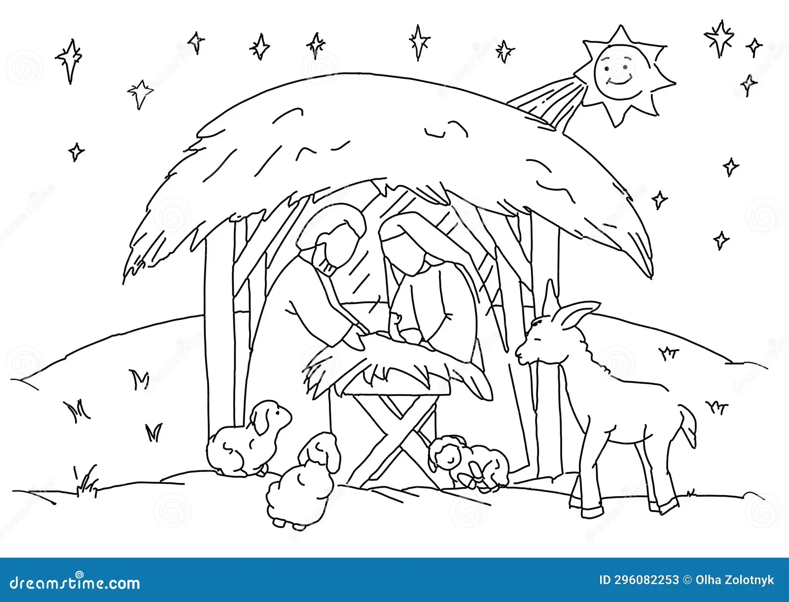 Printable Nativity Coloring Pages For Kids 1 Stock Vector Illustration Of Contour Scene 296082253