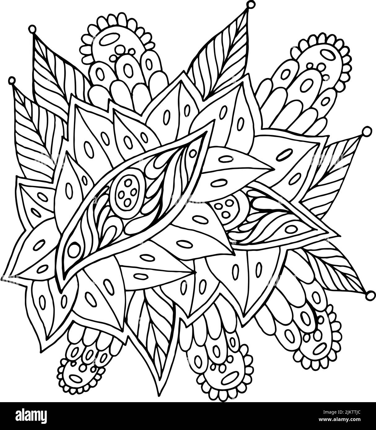 Psychedelic Mandala With Leaves And Eyes Detailed Line Art For Coloring Book Adult Coloring Page Antistress Art Therapy Vector Artwork Stock Vector Image Art Alamy