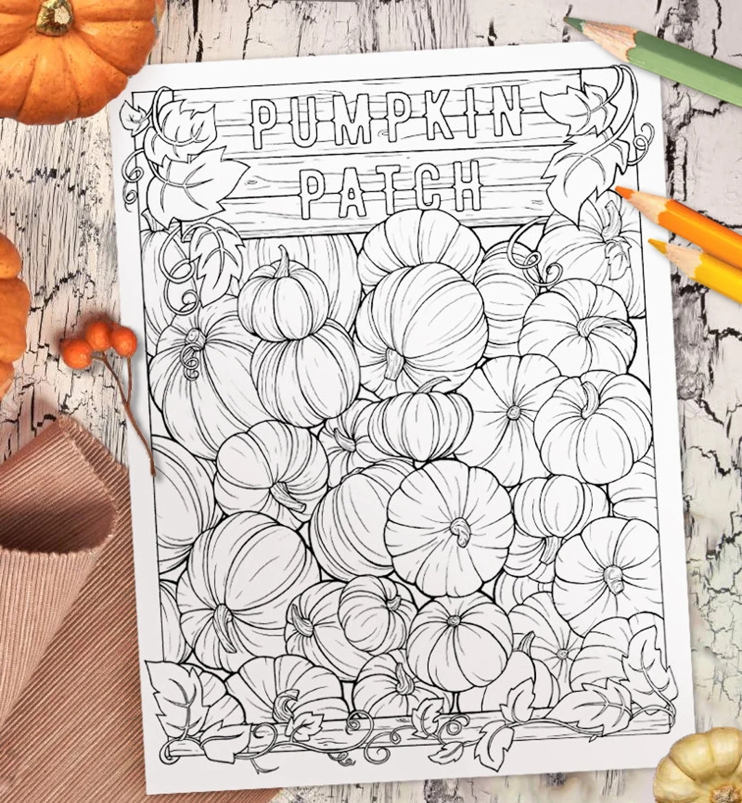 Pumpkin Patch II Fall Autumn Coloring Page For Kids And Adults Pumpkin Patch II Fall Autumn Coloring Page For Kids And Adults