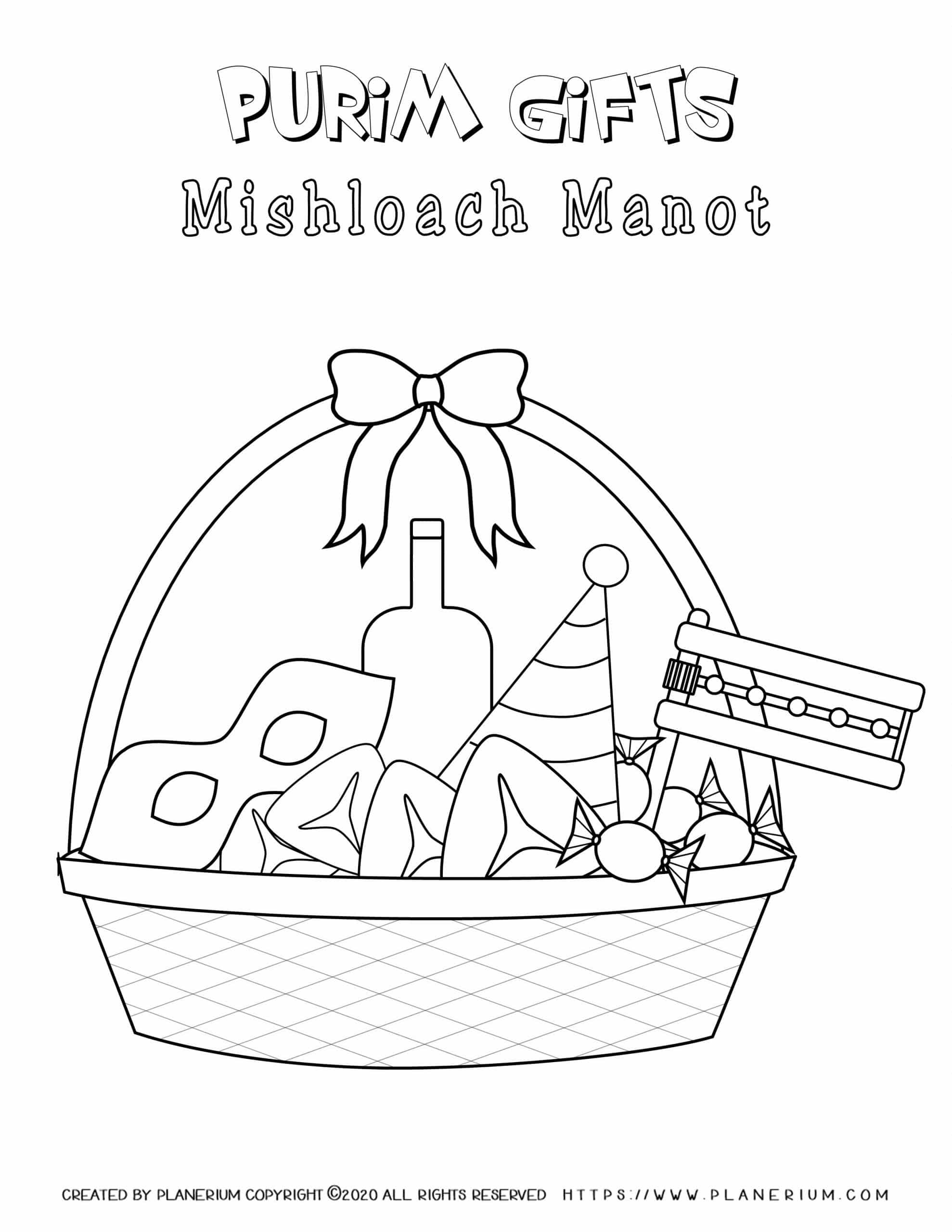 Purim Coloring Page Mishloach Manot Planerium Purim Coloring Page Mishloach Manot Planerium