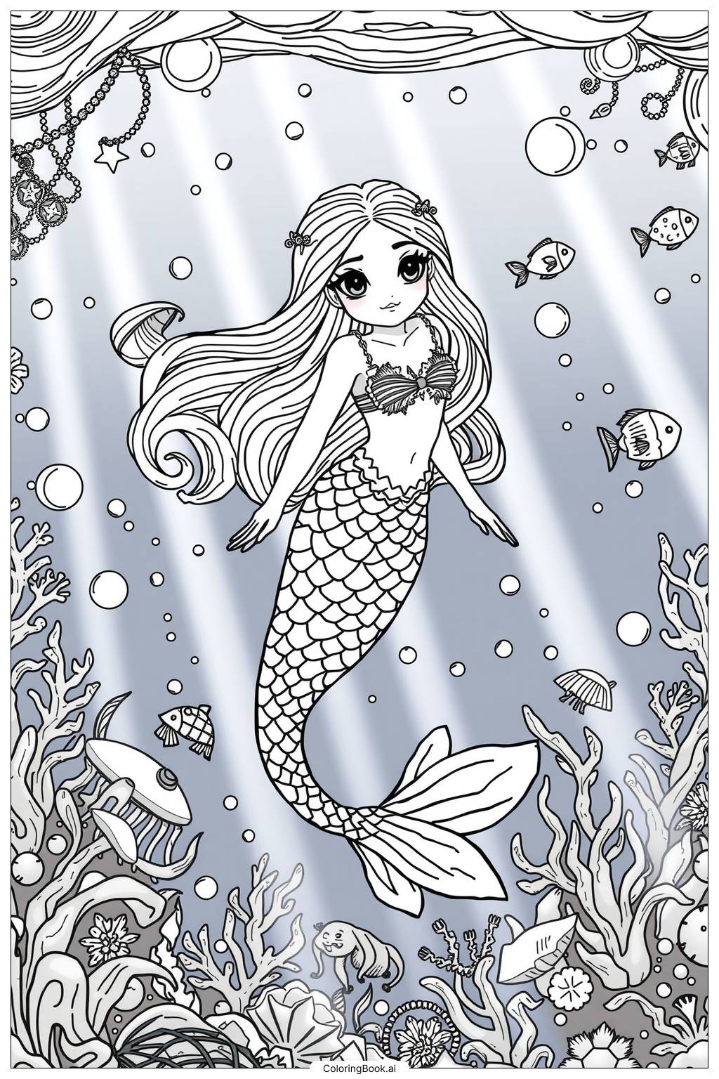Rainbow Mermaid Fantasy Coloring Page Free PDF PNG Printable Rainbow Mermaid Fantasy Coloring Page Free PDF PNG Printable