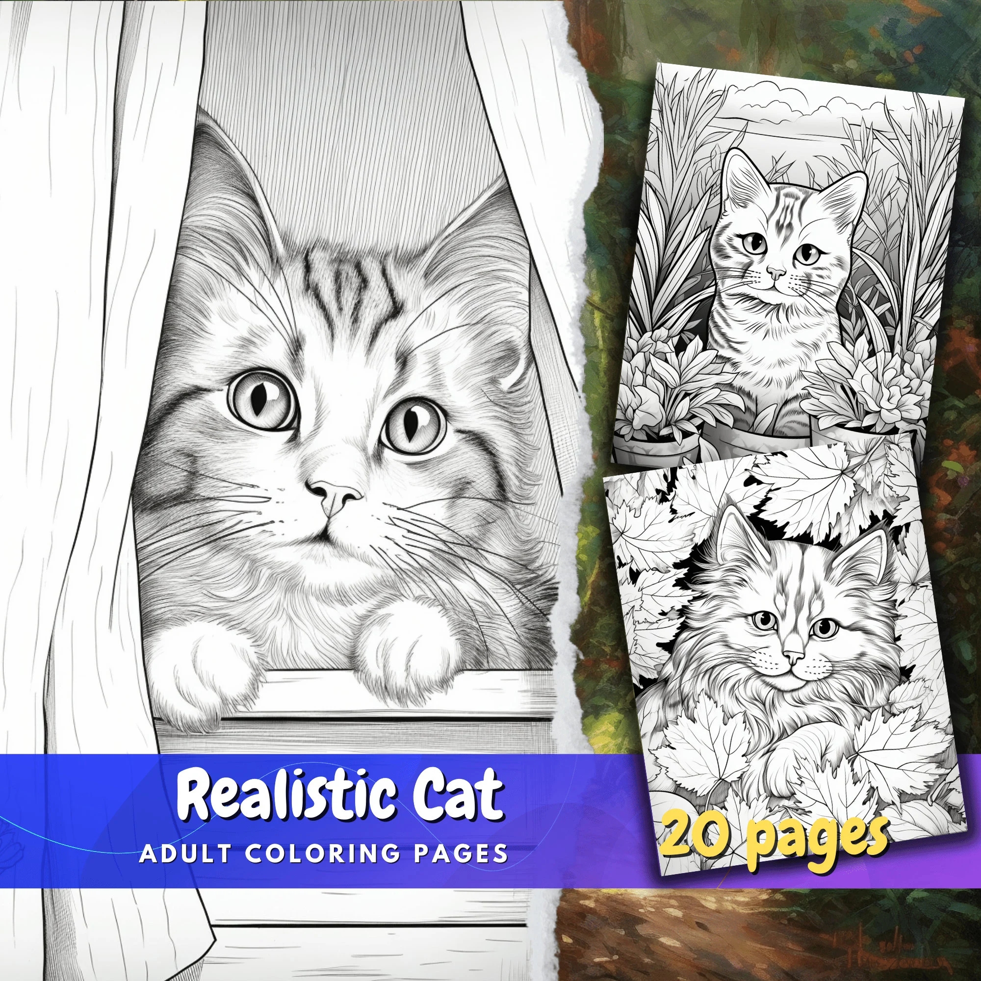 Realistic Cat Coloring Pages Instant Download Digital Coloring Pages Etsy Canada