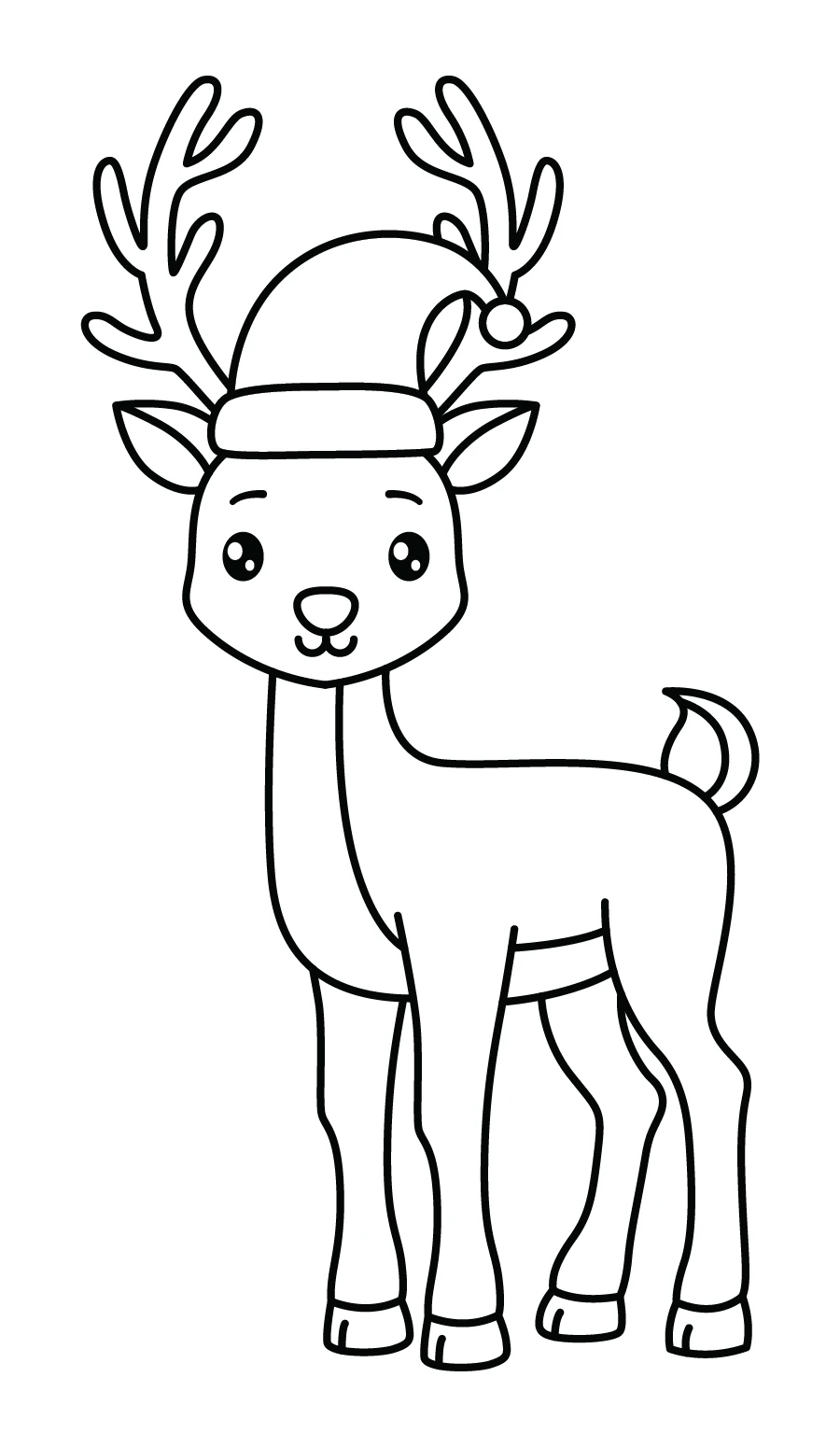 Reindeer With Santa s Helper Elf Hat For Christmas Coloring Page Reindeer With Santa s Helper Elf Hat For Christmas Coloring Page