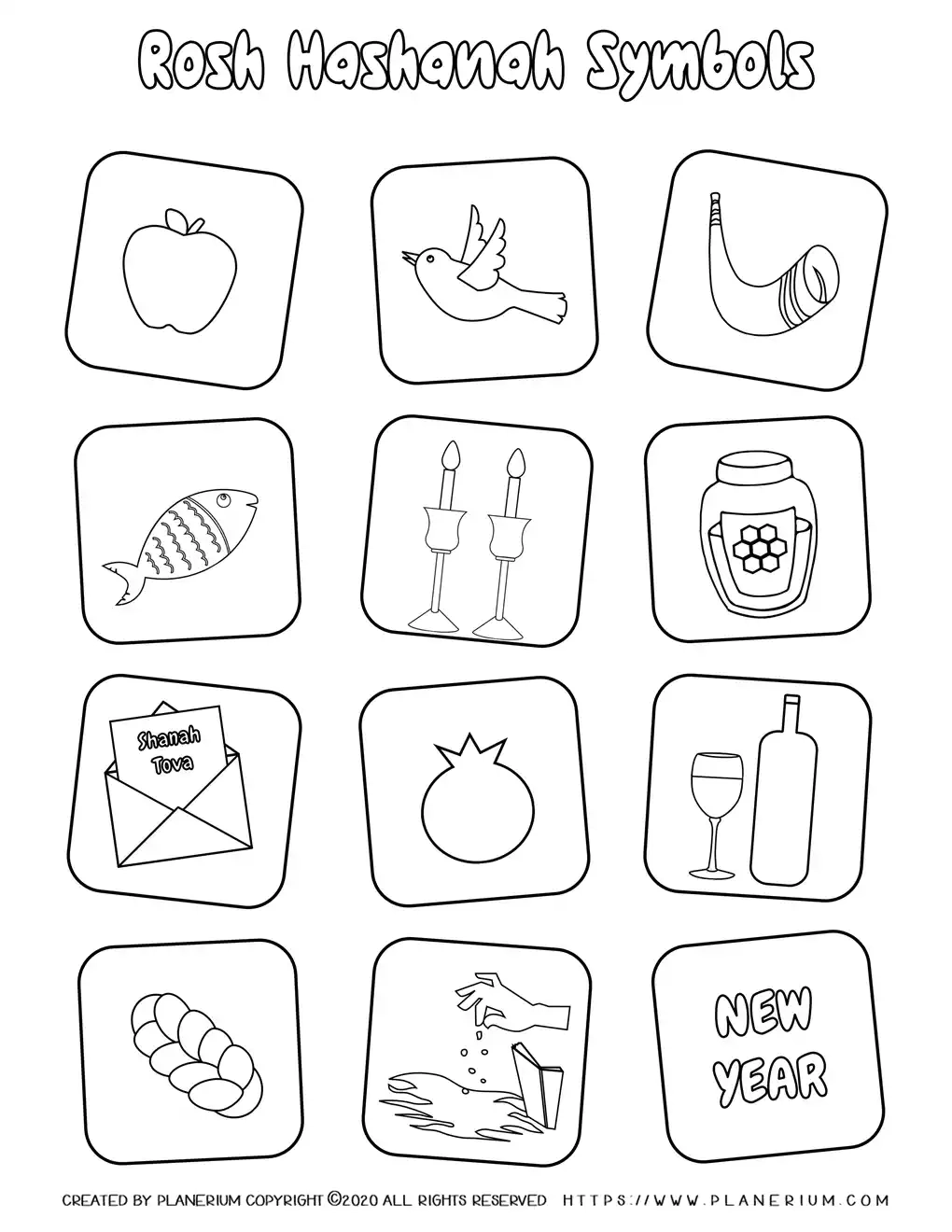 Rosh Hashanah Coloring Pages Holiday Symbols Planerium
