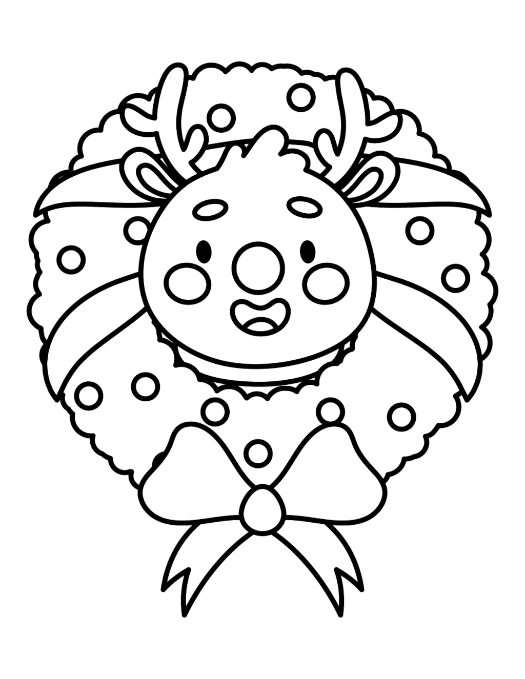 Rudolf The Reindeer Through The Christmas Wreath With A Bow Coloring Page Rudolf The Reindeer Through The Christmas Wreath With A Bow Coloring Page