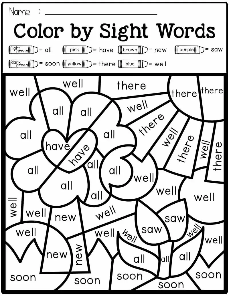 Sight Word Coloring Pages Kindergarten Free
