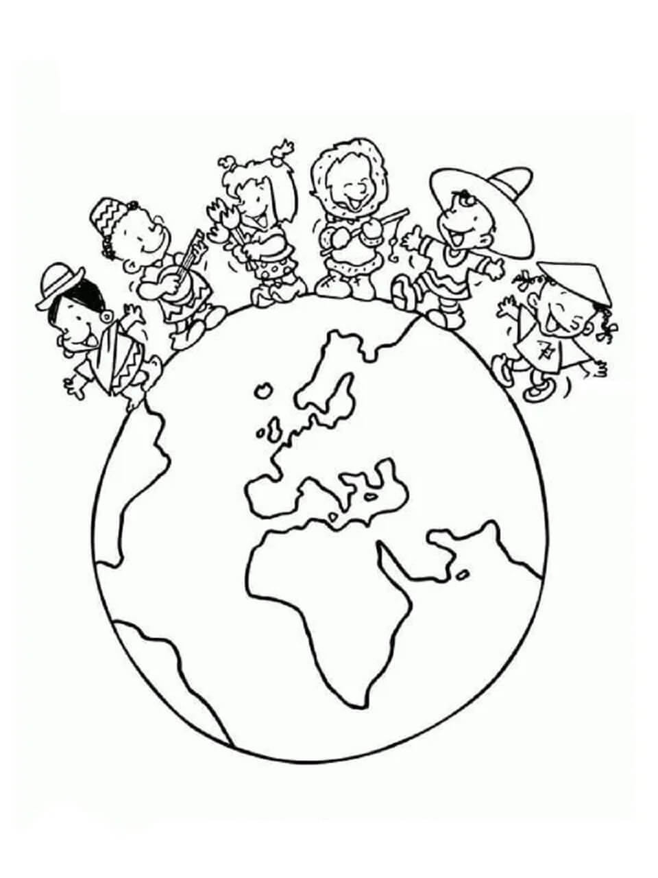 Six Kids On The Earth In Happy Children s Day Coloring Page Download Print Or Color Online For Free
