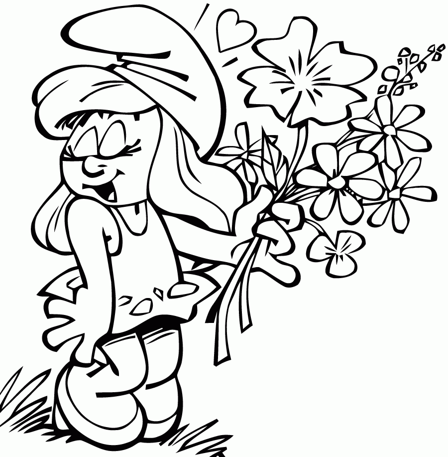 Smurfette With Flowers The Smurfs Coloring Pages