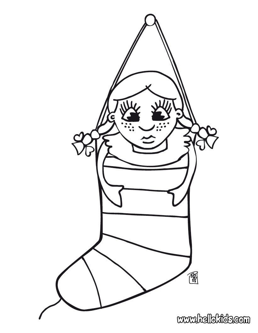 Stocking And Doll Gift Coloring Pages Hellokids