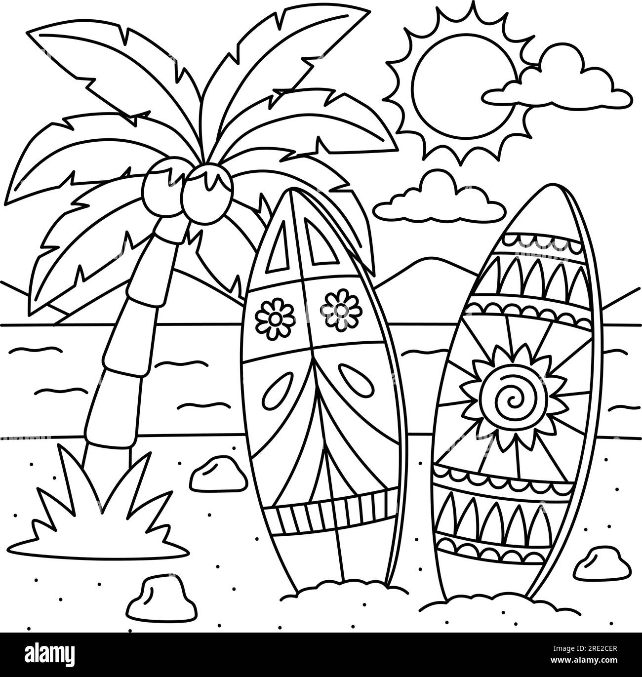 Surfboard Summer Coloring Page For Kids Stock Vector Image Art Alamy