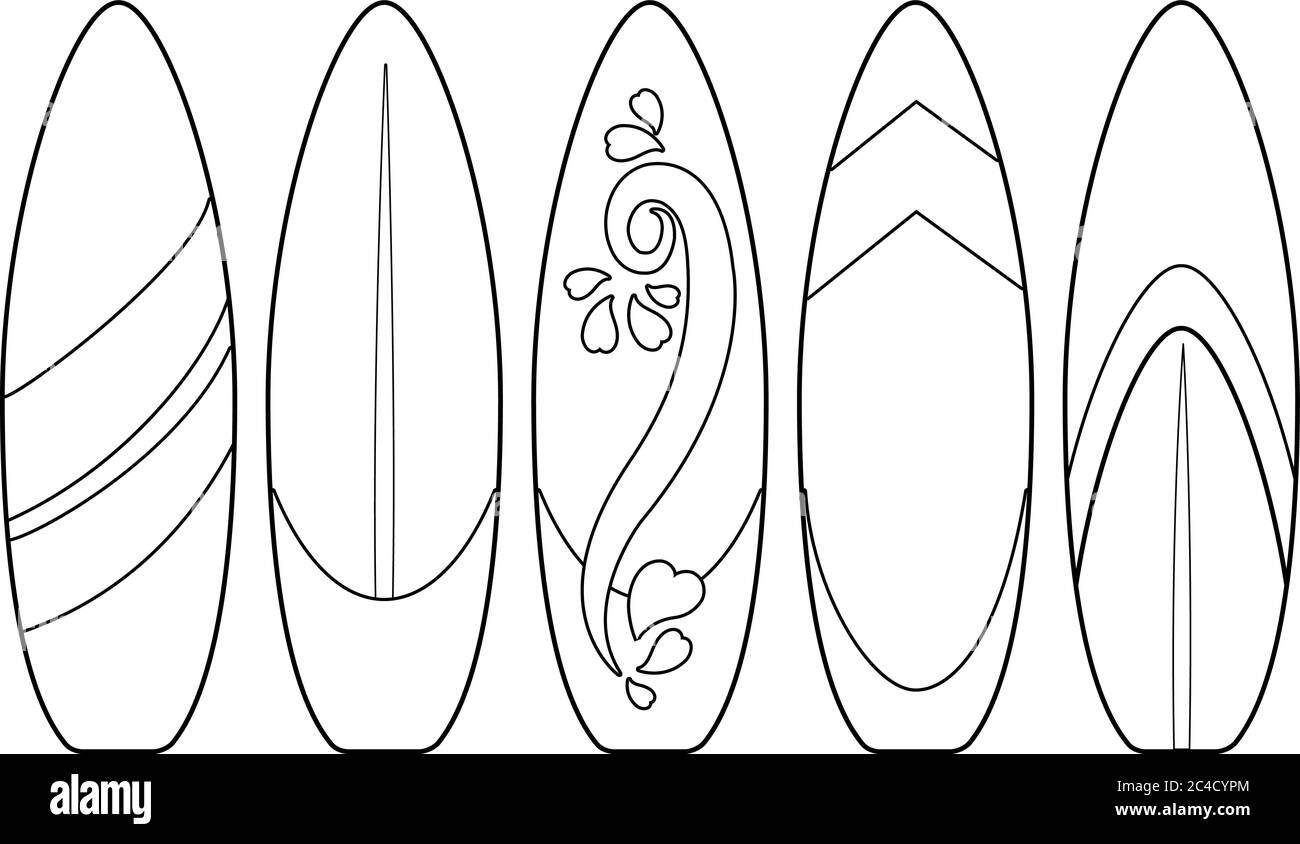 Surfboards Collection Vector Black And White Coloring Page Stock Vector Image Art Alamy